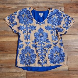 Tracy Reese Top Womens S Blue Sequin Short Sleeve